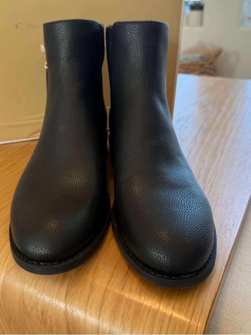 Michael Kors Britt Black Pebbled Faux Leather Ankle Boot Bootie with Gold Zipper - Picture 5 of 13
